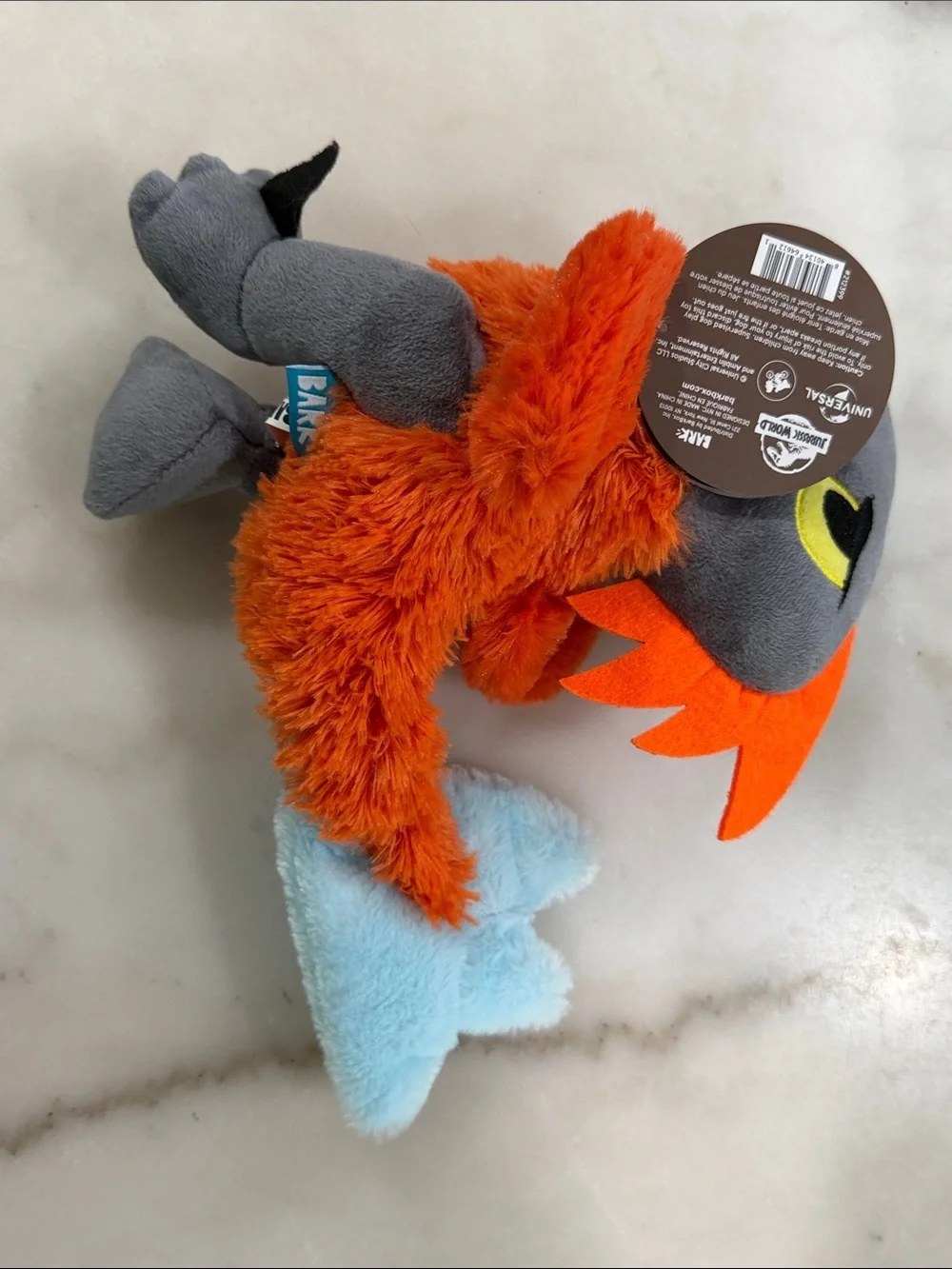 Bark Jurassic World Orange Plush Bird Dog Toy M/L Pyroraptor Crinkle Squeak Toy